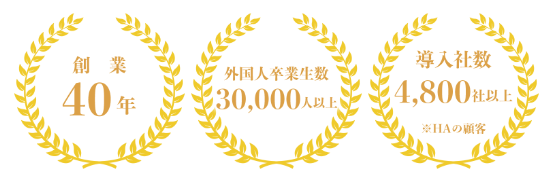 創業40年 外国人卒業生数 30,000人以上 導入社数 4,800社以上